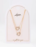 Gold Double Diamante Open Heart Necklace