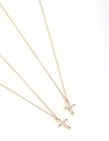 Gold Classic Diamante Cross Necklace Pack