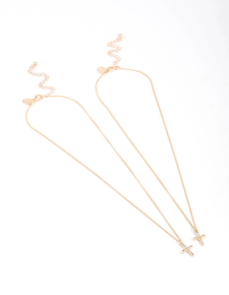 Gold Classic Diamante Cross Necklace Pack