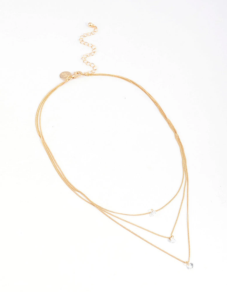 Gold Classic Diamante Layered Necklace