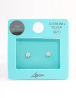 Sterling Silver Cubic Zirconia Flower Stud Earrings