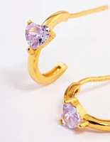 Gold Plated Sterling Silver Amethyst Heart Hoop Earrings