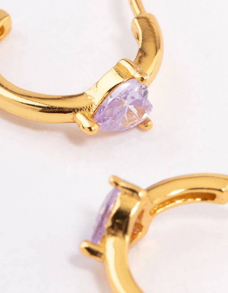 Gold Plated Sterling Silver Amethyst Heart Hoop Earrings