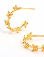 Gold Plated Sterling Silver Multi Butterfly Hoop Earrings