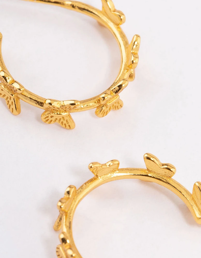 Gold Plated Sterling Silver Multi Butterfly Hoop Earrings