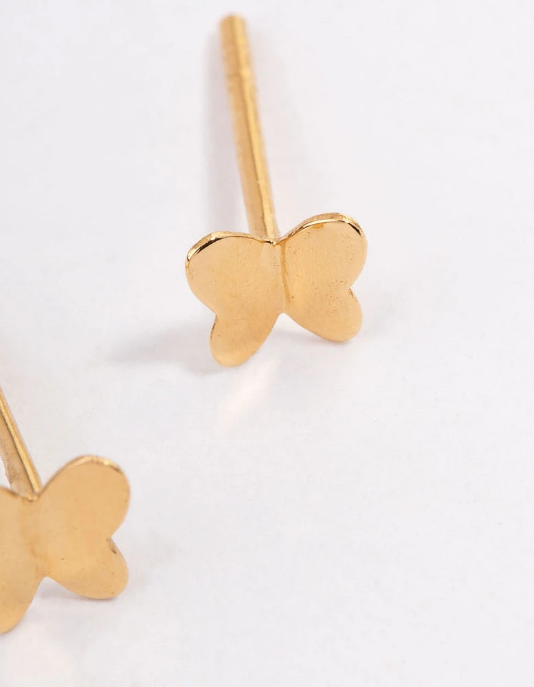 Gold Plated Sterling Silver Polished Butterfly Stud Earrings