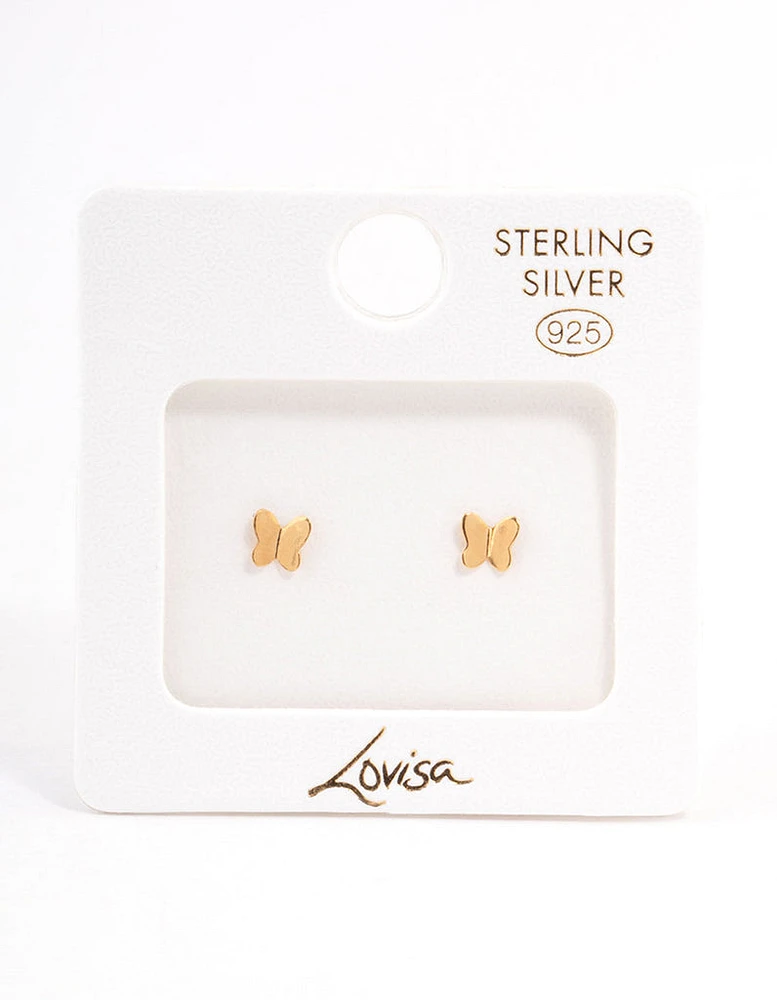 Gold Plated Sterling Silver Polished Butterfly Stud Earrings