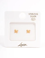 Gold Plated Sterling Silver Polished Butterfly Stud Earrings