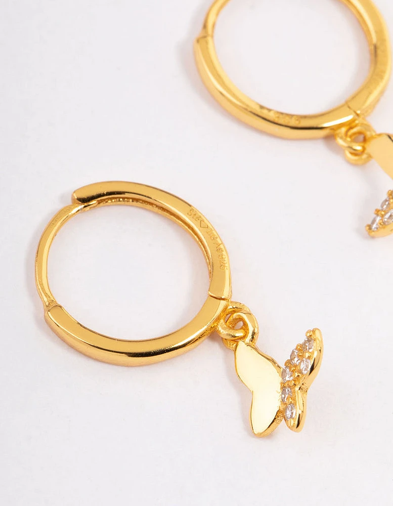 Gold Plated Sterling Silver Diamante Butterfly Huggie Earrings