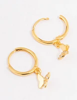 Gold Plated Sterling Silver Diamante Butterfly Huggie Earrings