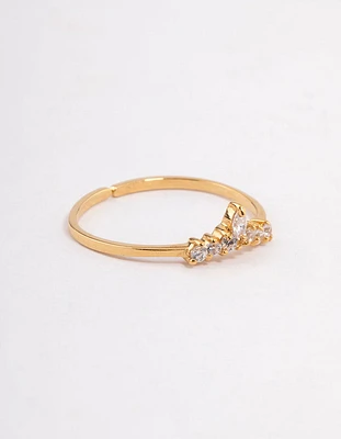 Gold Plated Sterling Silver Wishbone Cubic Zirconia Ring