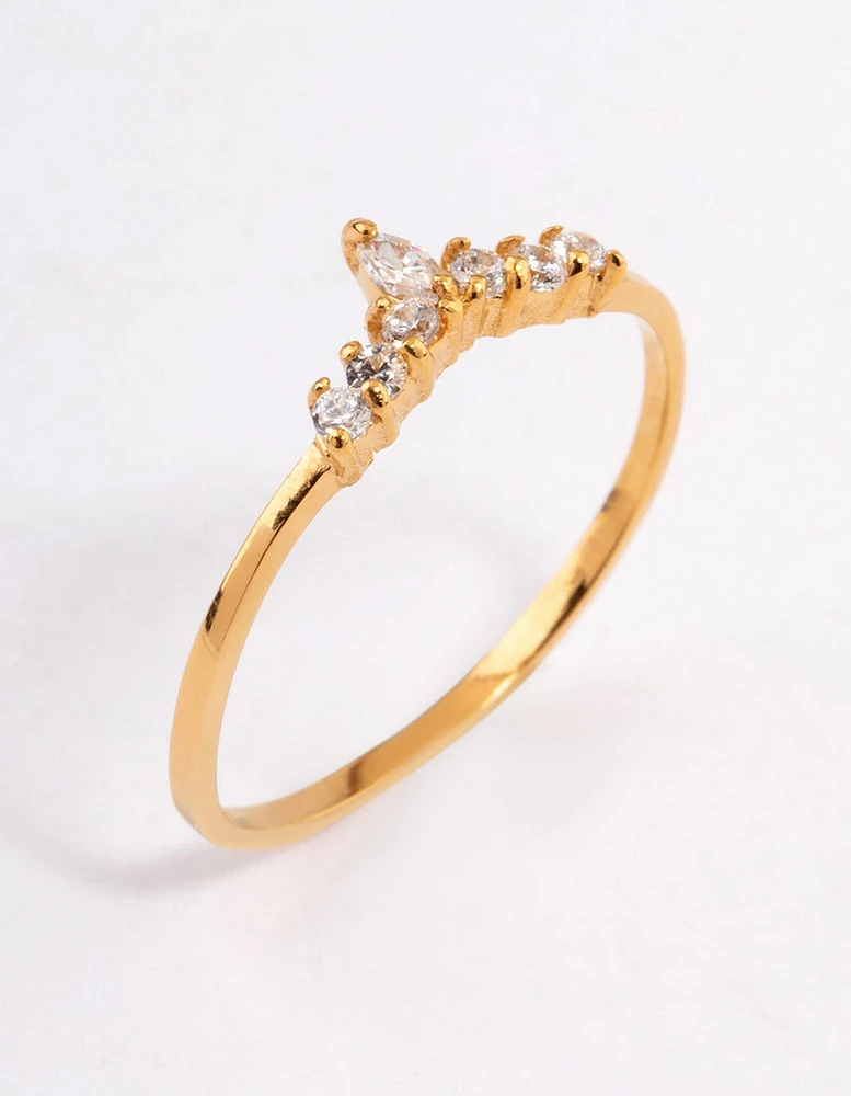 Gold Plated Sterling Silver Wishbone Cubic Zirconia Ring