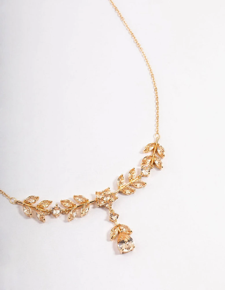 Gold Diamond Simulant Floral Y-Necklace