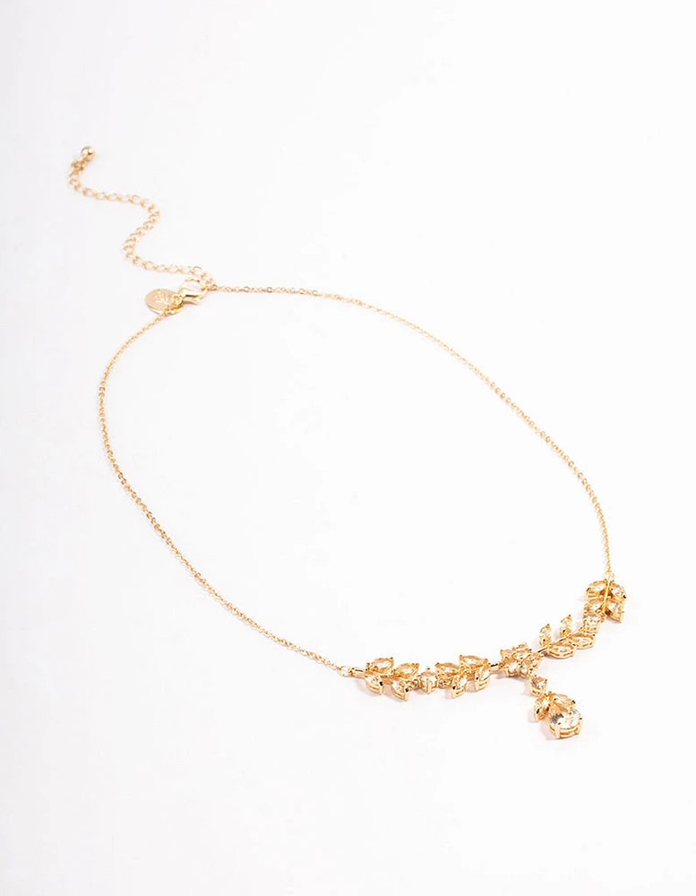 Gold Diamond Simulant Floral Y-Necklace