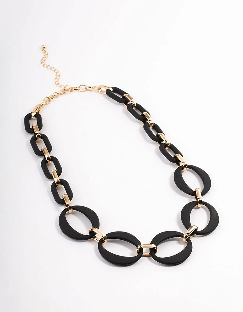 Black Mixed Oval Link Necklace