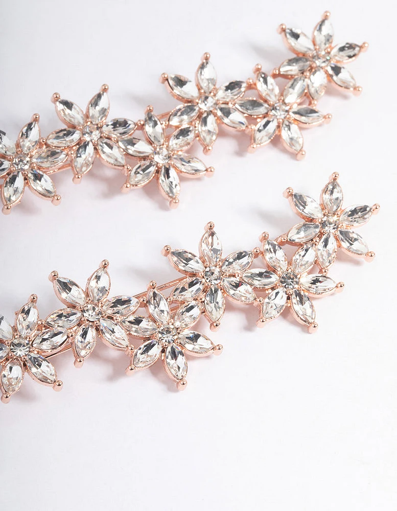 Rose Gold Diamante Flower Hair Pin Pack