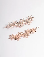 Rose Gold Diamante Flower Hair Pin Pack