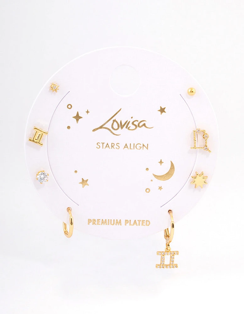 Gold Plated Gemini Star Sign Ear Stackers