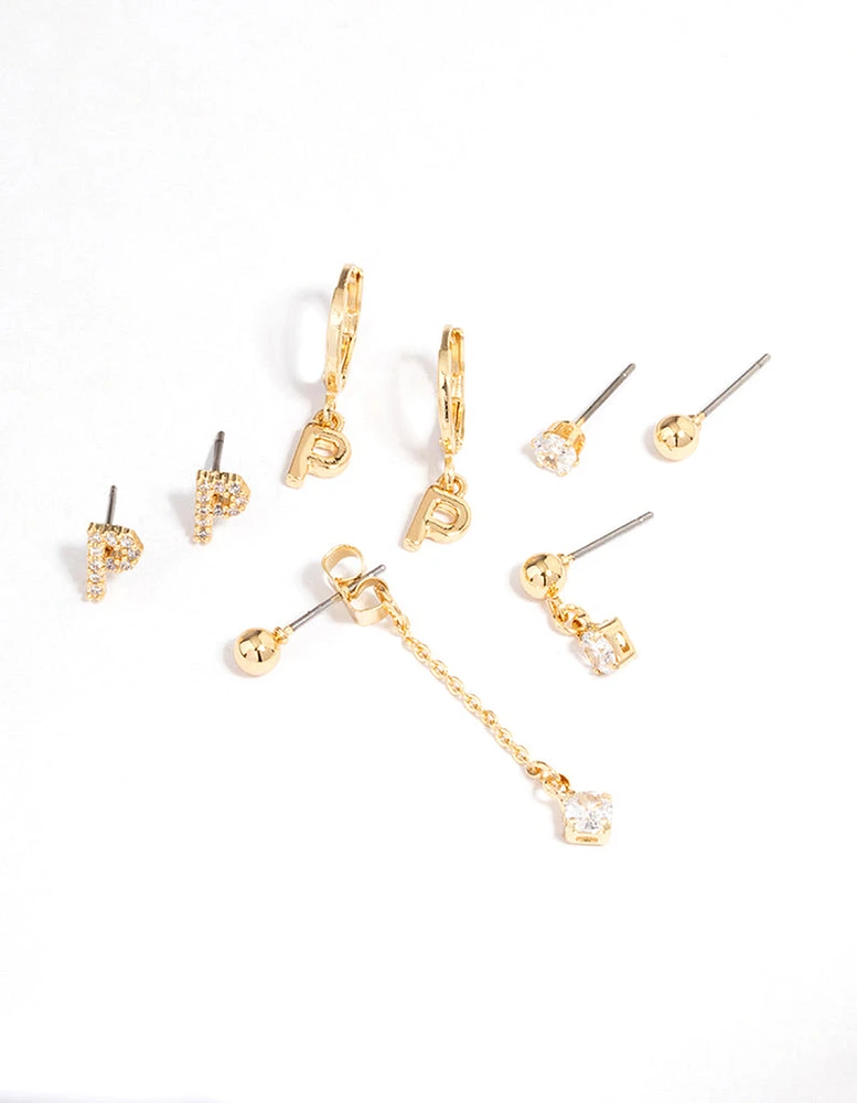 Letter 'P' Gold Plated Initial Ear Stackers