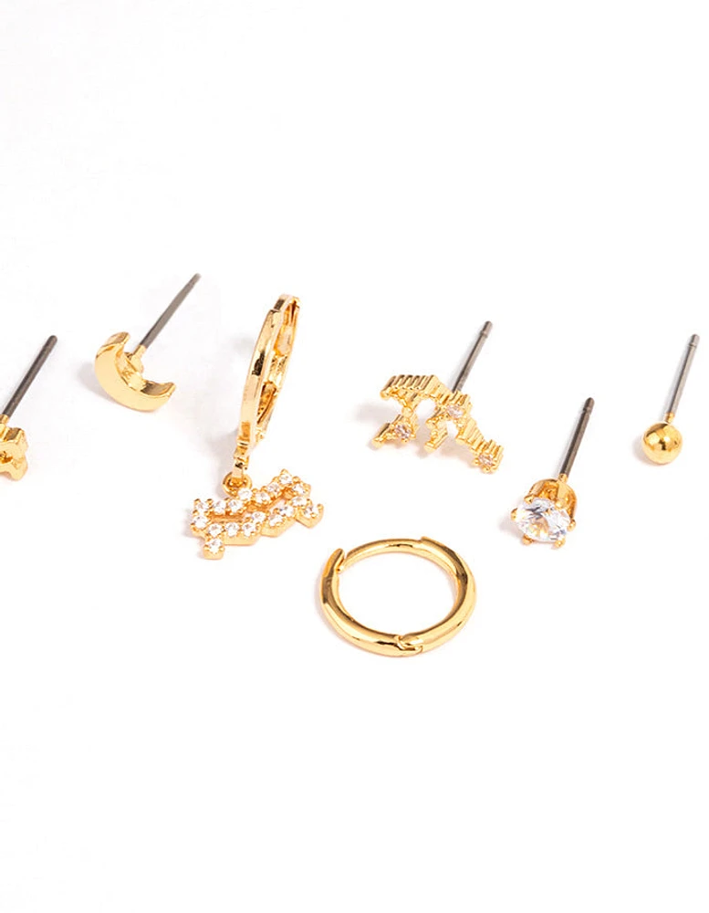 Gold Plated Aquarius Star Sign Ear Stackers