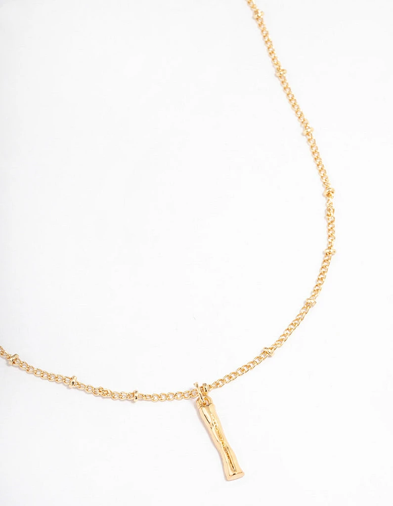 Letter 'I' Gold Plated Bamboo Initial Necklace