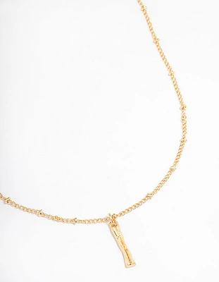 Letter 'I' Gold Plated Bamboo Initial Necklace