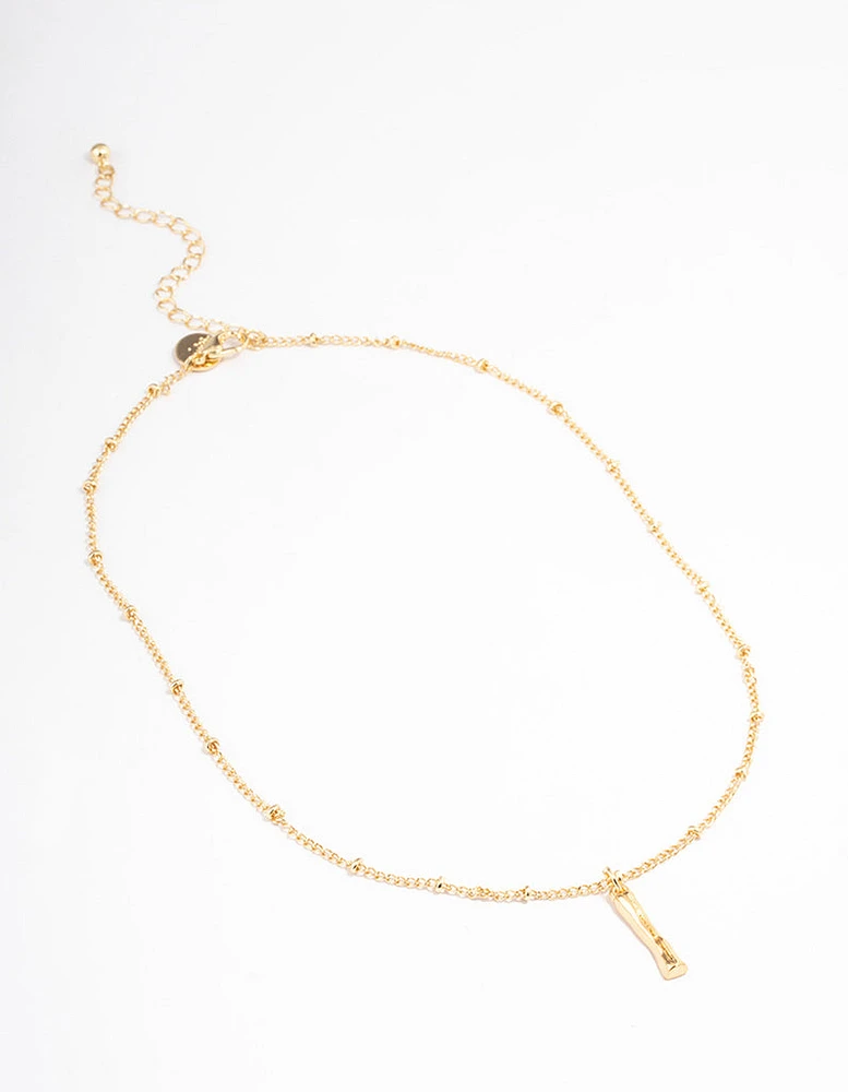 Letter 'I' Gold Plated Bamboo Initial Necklace