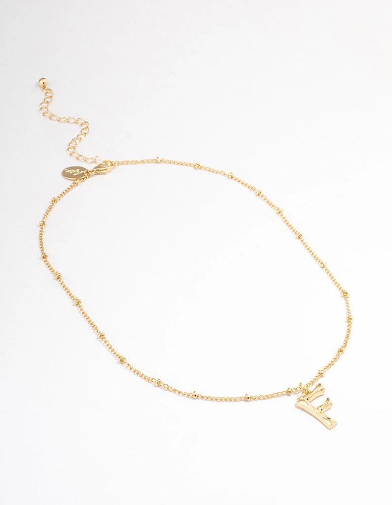 Letter 'F' Gold Plated Bamboo Initial Necklace