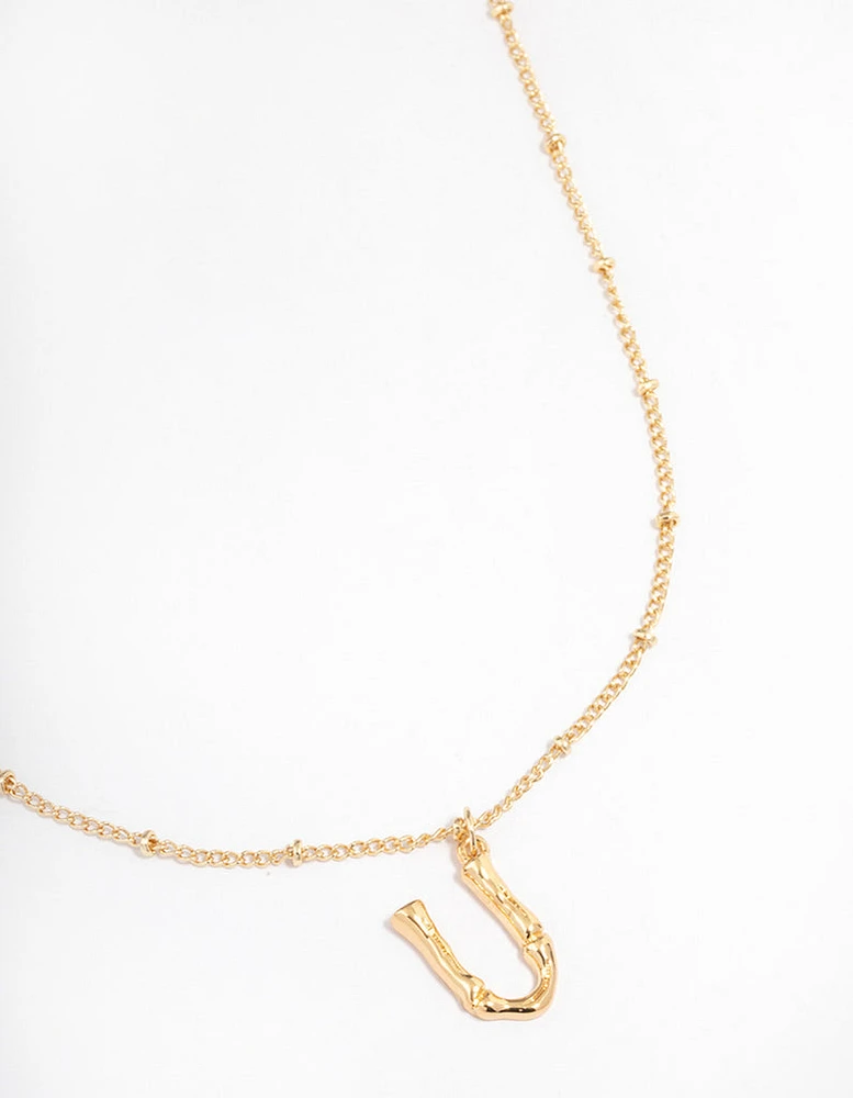 Letter 'U' Gold Plated Bamboo Initial Necklace