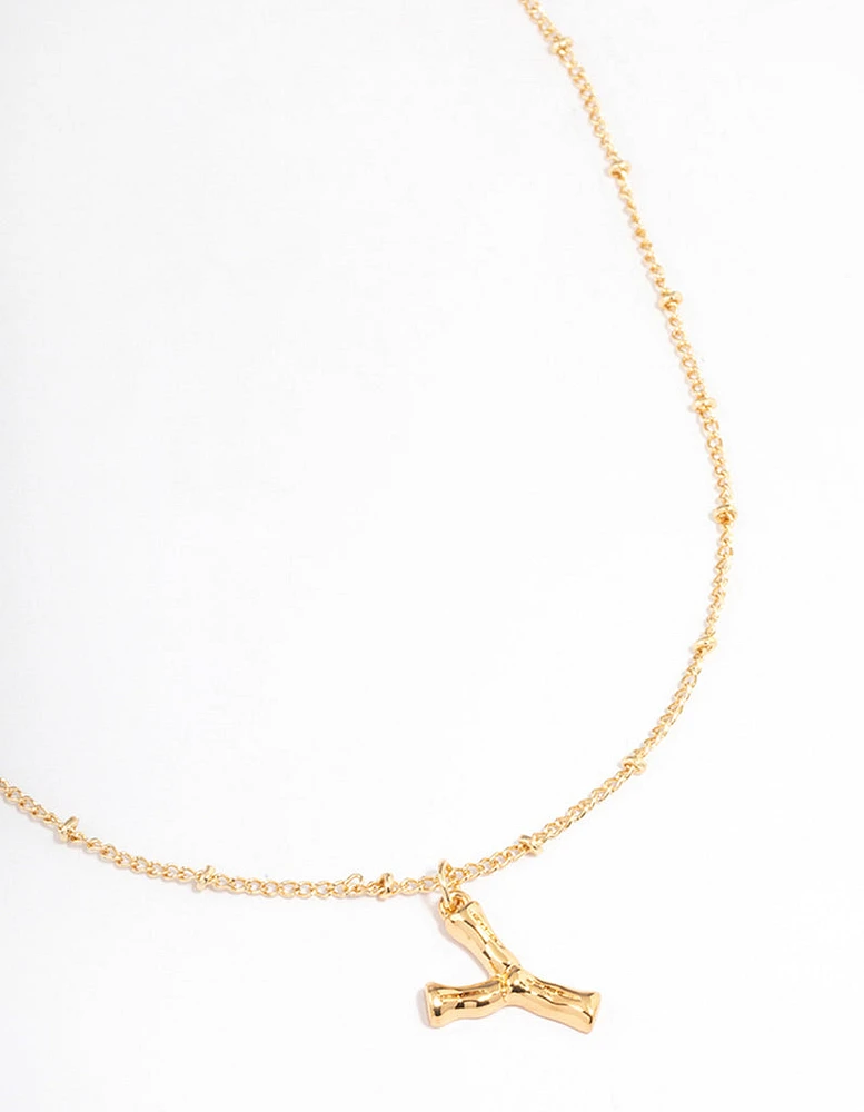 Letter 'Y' Gold Plated Bamboo Initial Necklace