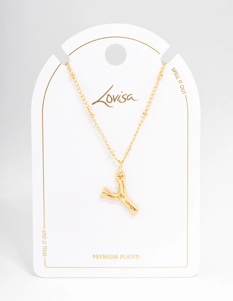 Letter 'Y' Gold Plated Bamboo Initial Necklace