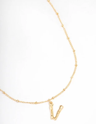 Letter 'V' Gold Plated Bamboo Initial Necklace