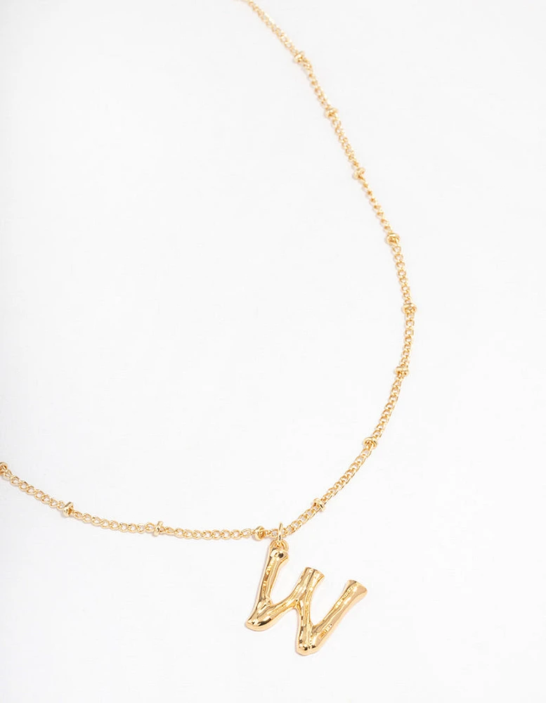 Letter 'W' Gold Plated Bamboo Initial Necklace