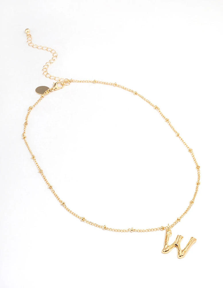 Letter 'W' Gold Plated Bamboo Initial Necklace