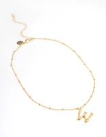 Letter 'W' Gold Plated Bamboo Initial Necklace