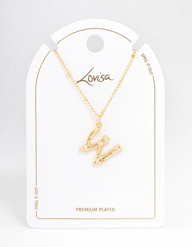 Letter 'W' Gold Plated Bamboo Initial Necklace