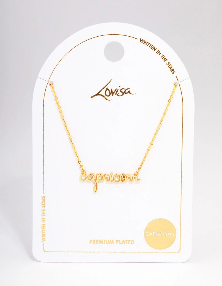 Gold Plated Capricorn Script Pendant Necklace