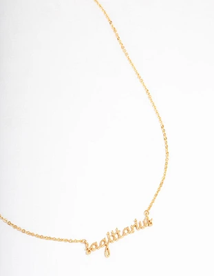 Gold Plated Sagittarius Script Pendant Necklace