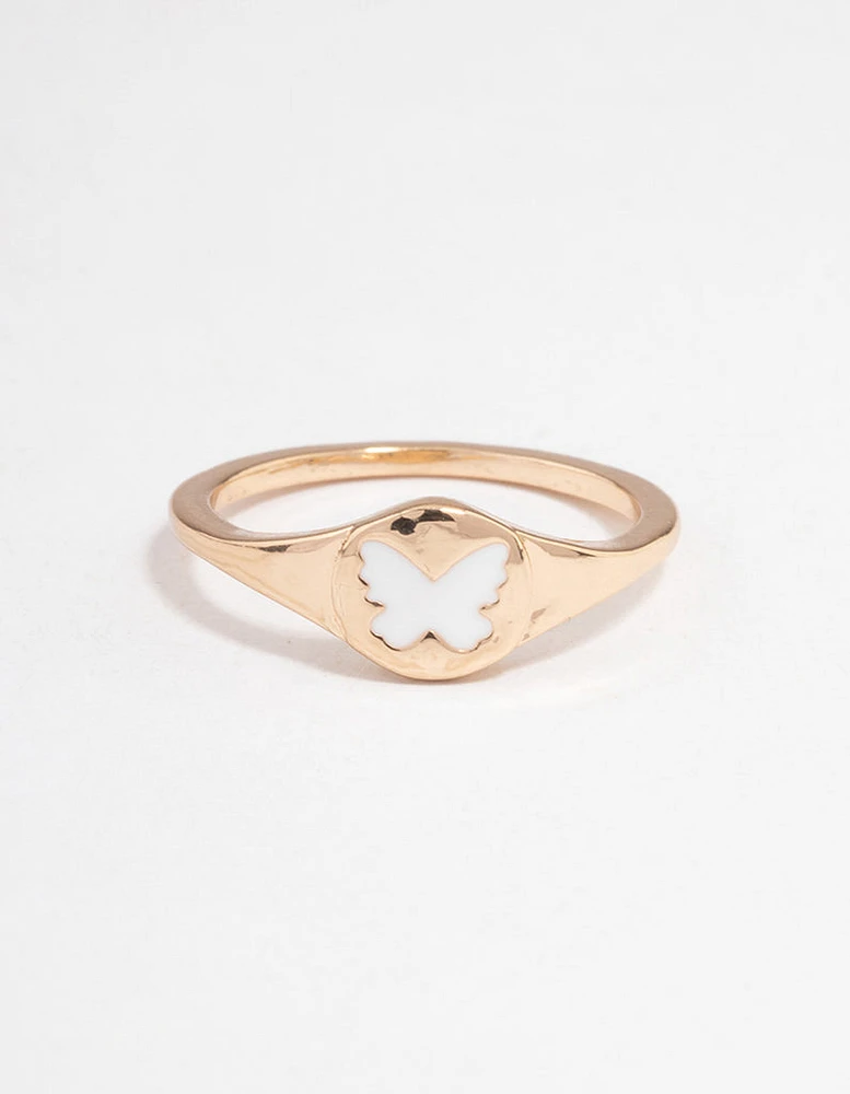 Gold Butterfly Signet Ring