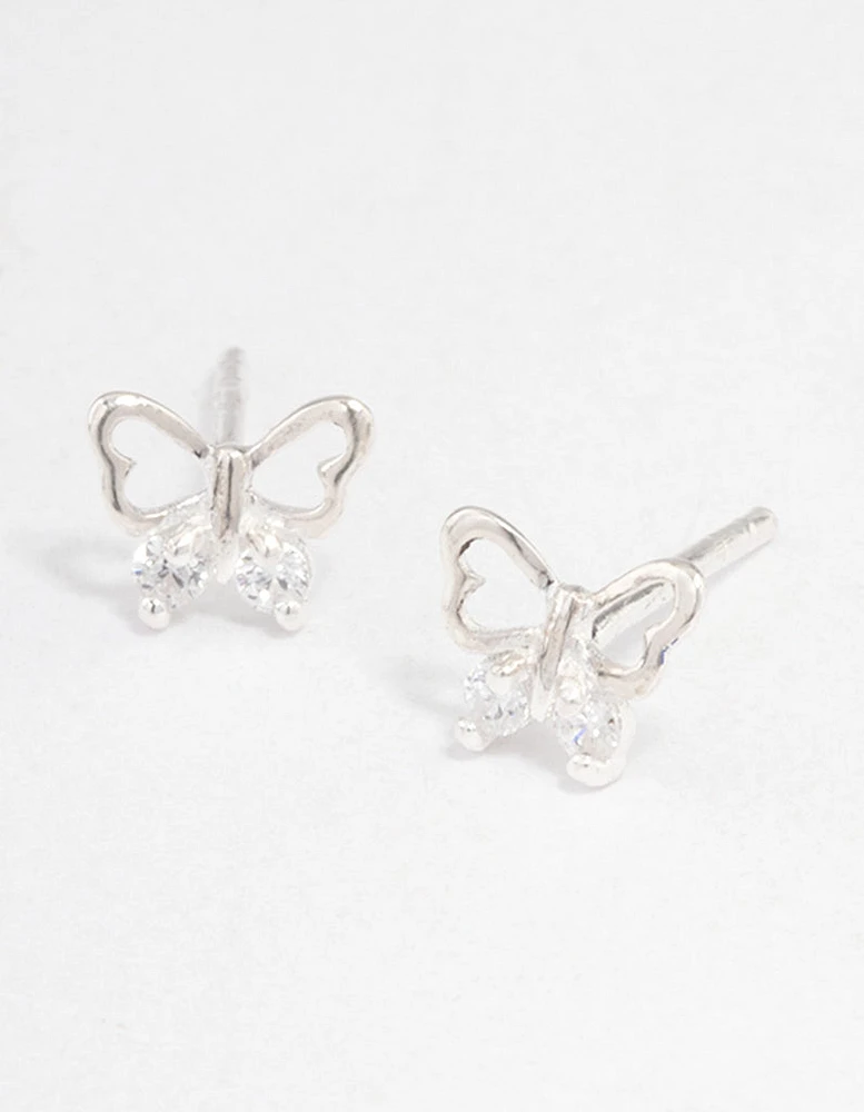 Sterling Silver Butterfly Cubic Zirconia Stud Earrings