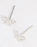 Sterling Silver Butterfly Cubic Zirconia Stud Earrings