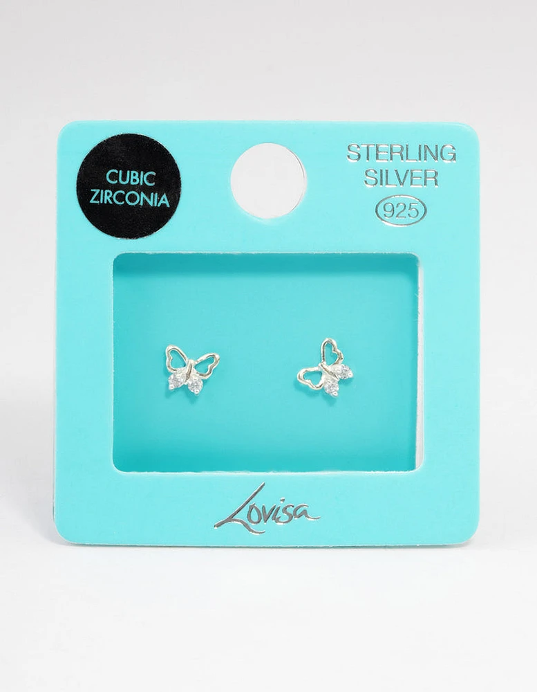 Sterling Silver Butterfly Cubic Zirconia Stud Earrings