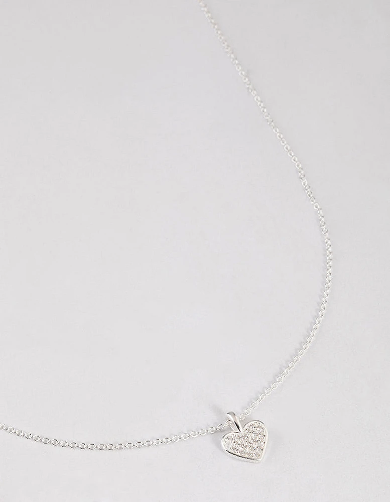 Sterling Silver Pave Cubic Zirconia Heart Necklace