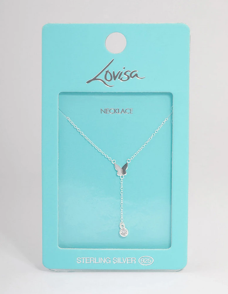 Sterling Silver Butterfly Cubic Zirconia Necklace