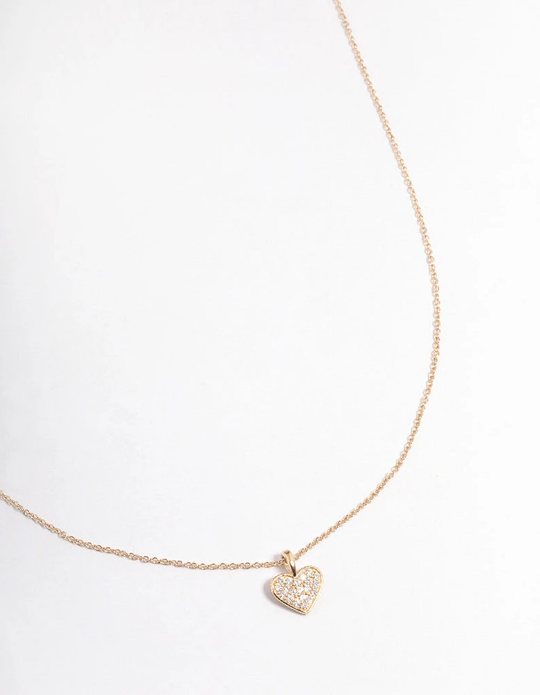 Gold Plated Sterling Silver Pave Cubic Zirconia Heart Necklace