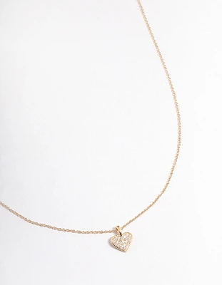 Gold Plated Sterling Silver Pave Cubic Zirconia Heart Necklace