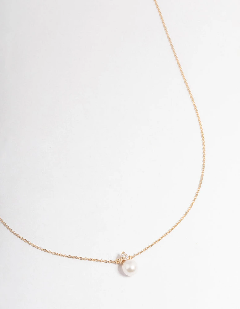 Gold Plated Sterling Silver Pearl Cubic Zirconia Necklace