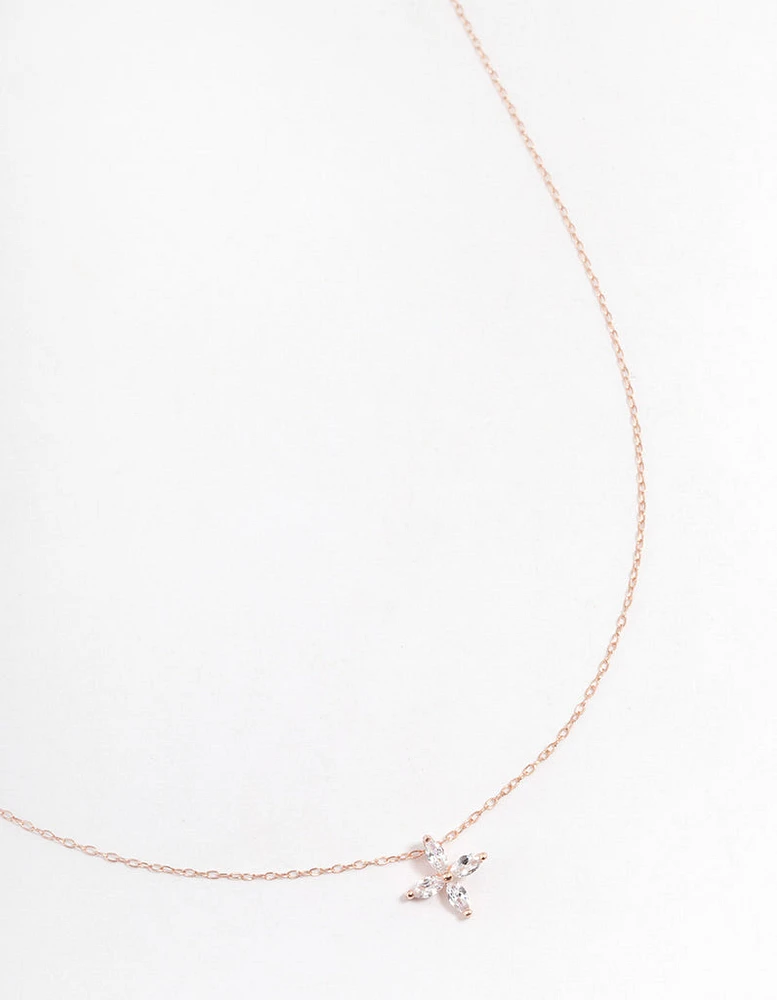 Rose Gold Plated Sterling Silver Marquise Flower Cubic Zirconia Necklace