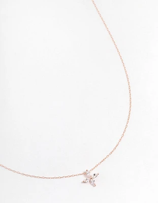 Rose Gold Plated Sterling Silver Marquise Flower Cubic Zirconia Necklace