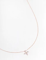 Rose Gold Plated Sterling Silver Marquise Flower Cubic Zirconia Necklace